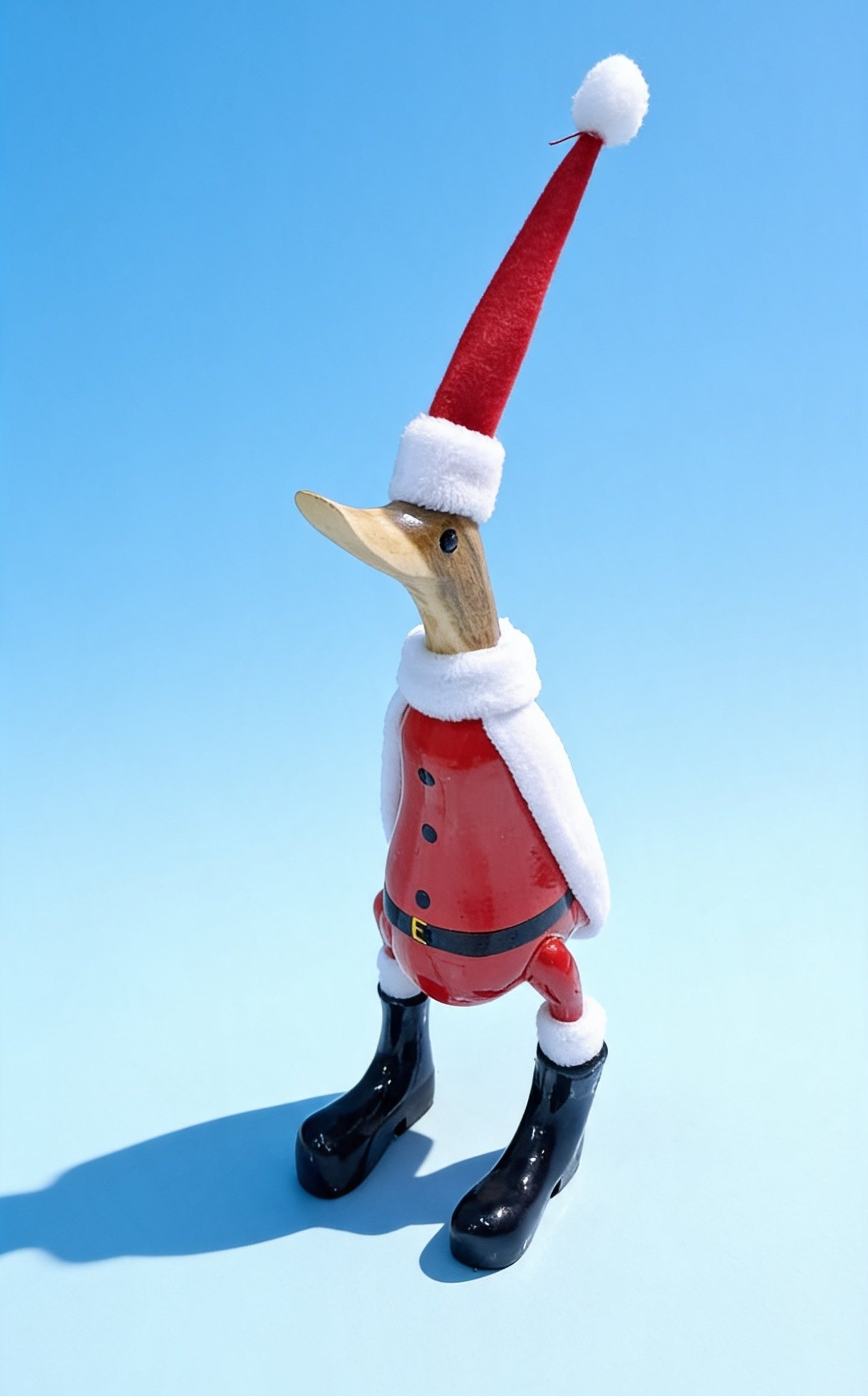 Painted Bamboo Root Duck Santa - Animal Wood Carvings