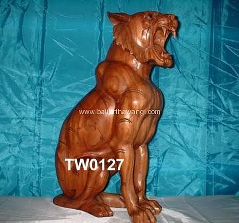 Sitting Tiger Animal Wood Carvings