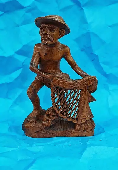 Fishing Net Human Figure Wood Carvings