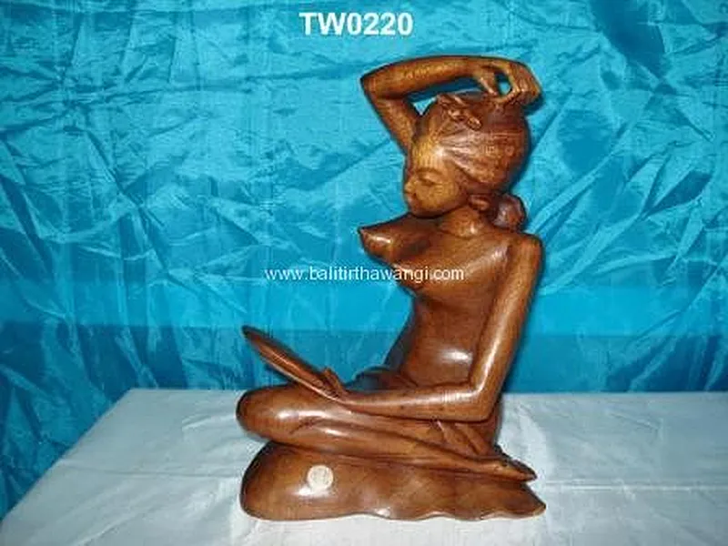 Women with mirror Human Figure Wood Carvings