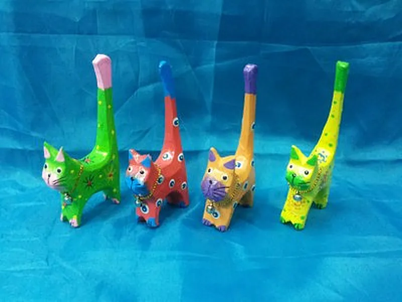 Cat color set 4 Animal Wood Carvings