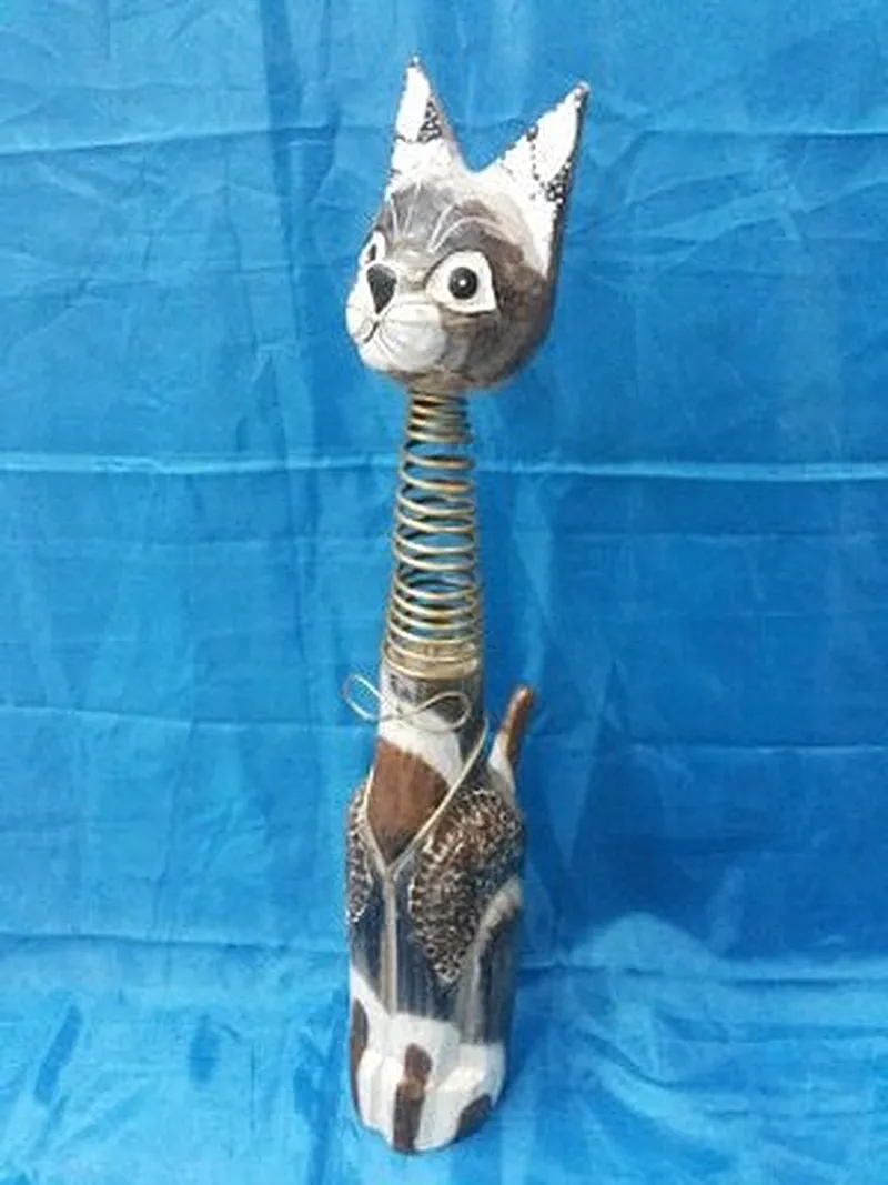 Cat bottle with spring head color Animal Wood Carvings
