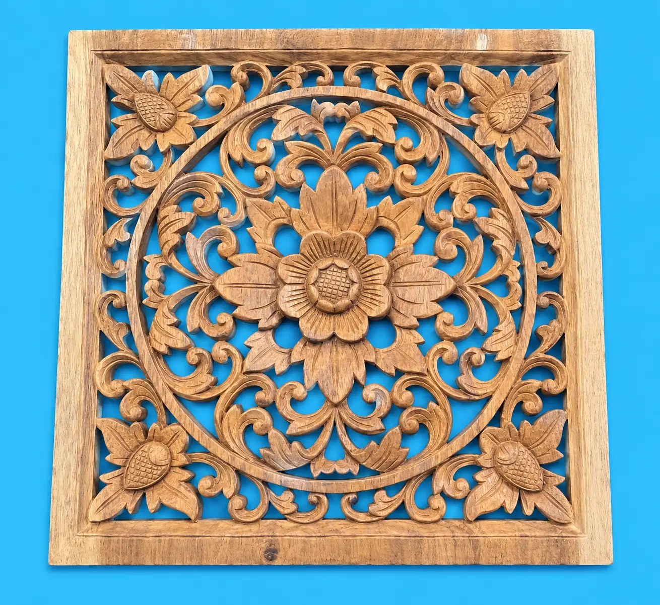 Balinese Patra Floral Wooden Relief Panel - Balinese Wall Panel Carvings