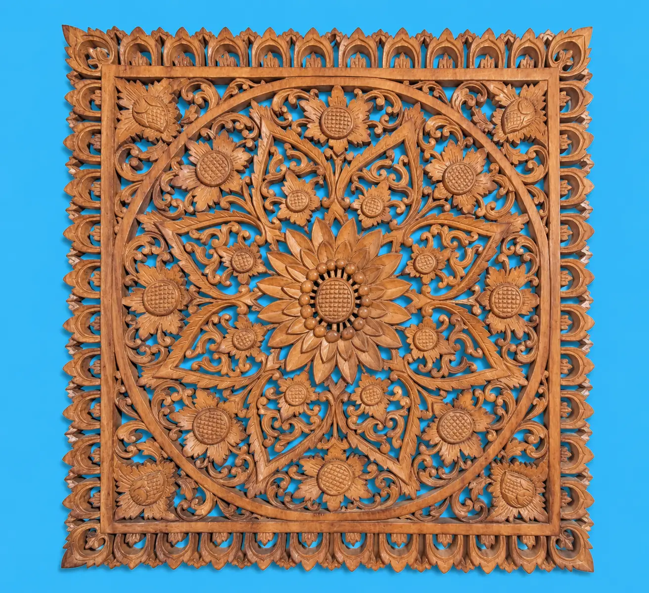 Balinese Patra Floral Wooden Relief Panel