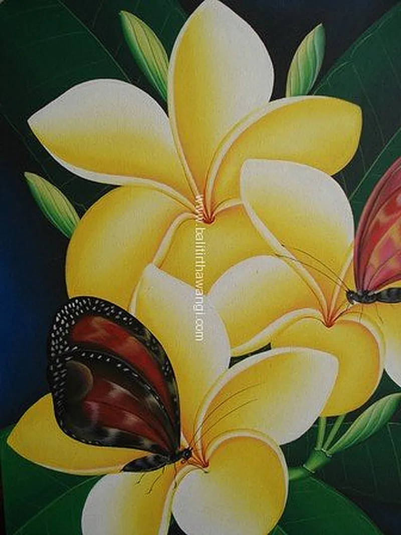 Frangipani Flower with butterfly Balinese Paintings