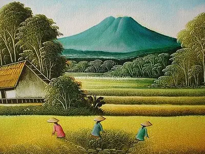 Mountain Rice Field Balinese Paintings