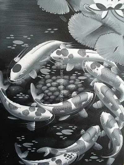 Koi Fish Black White
